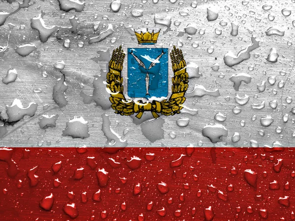 Σημαία Της Περιφέρειας Saratov Σταγόνες Βροχής — Φωτογραφία Αρχείου