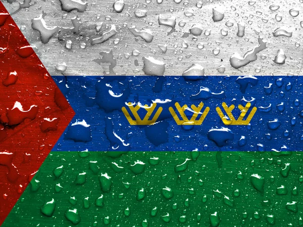 Vlag Van Tyumen Oblast Met Regendruppels — Stockfoto