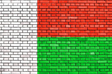 Madagaskar bayrağı tuğla duvara boyanmış.