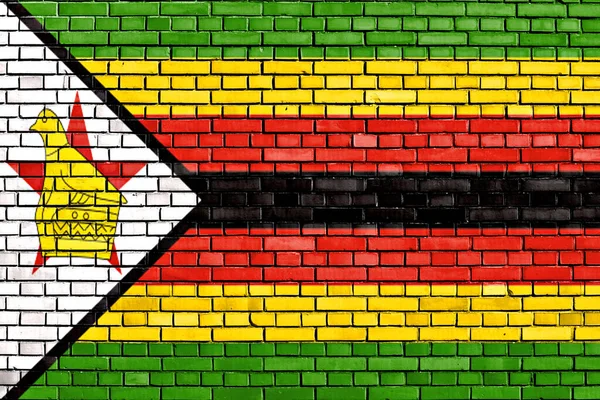 Bandera Zimbabue Pintada Sobre Pared Ladrillo —  Fotos de Stock