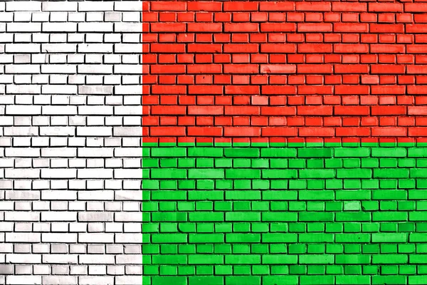 Bandeira Madagáscar Pintada Parede Tijolo — Fotografia de Stock