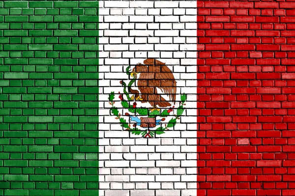 Bandera México Pintada Sobre Pared Ladrillo — Foto de Stock