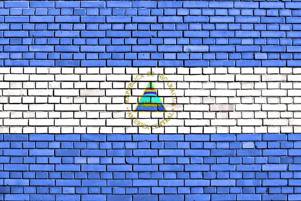 Bandera Nicaragua Pintada Sobre Pared Ladrillo —  Fotos de Stock