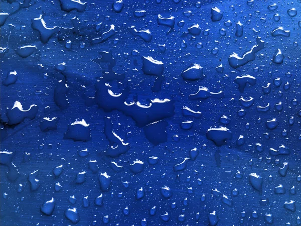 Gotas Agua Superficie Metálica Azul — Foto de Stock