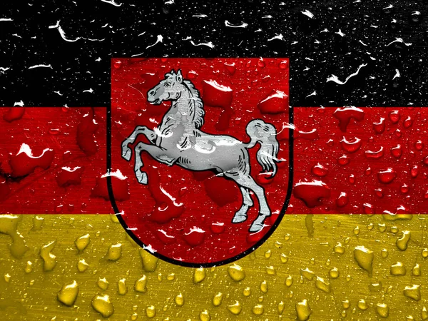 Flagga Niedersachsen Med Regndroppar — Stockfoto