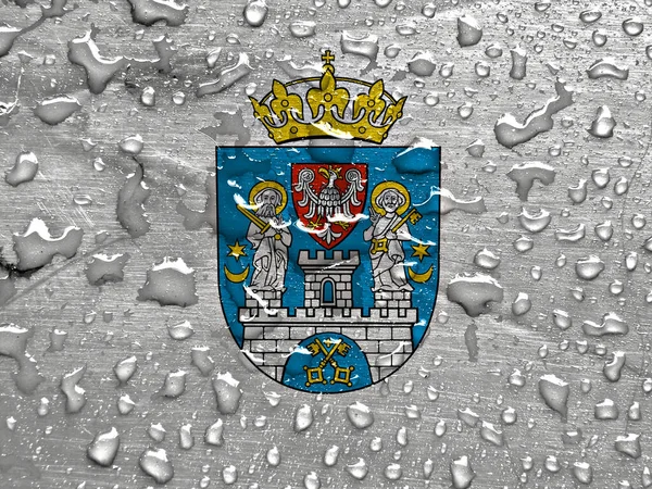 Vlajka Poznaně Kapkami Deště — Stock fotografie