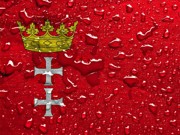 Flaga Gdańska Kroplami Deszczu — Zdjęcie stockowe