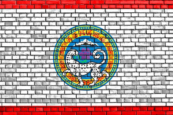 Flagga Almaty Målad Tegelvägg — Stockfoto