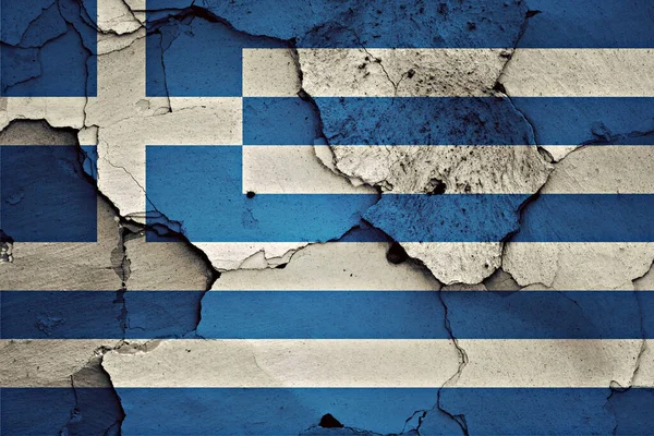 希腊国旗画在裂开的墙上 — 图库照片