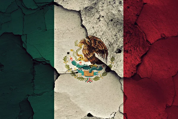 Flagga Mexiko Målade Spruckna Väggen — Stockfoto