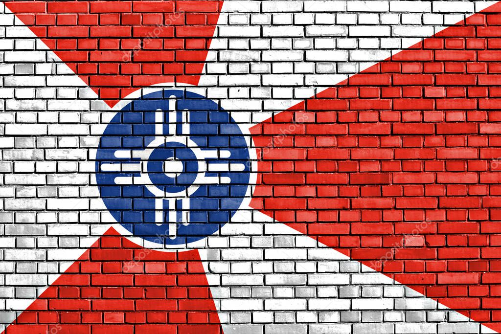 flag of Wichita painted on brick wall