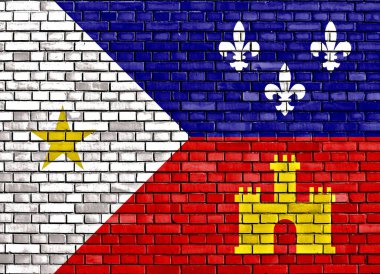 Acadiana bayrağı tuğla duvara boyanmış.