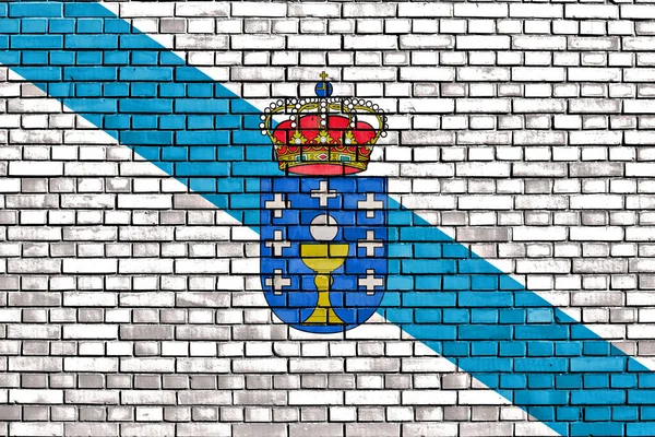 Bandera Galicia Pintada Sobre Pared Ladrillo — Foto de Stock