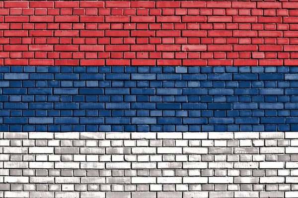 Flagga Serbien Målade Tegelvägg — Stockfoto