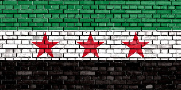 Vlag Van Syrische Republiek Geschilderd Bakstenen Muur — Stockfoto