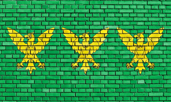 Caernarfonshire的国旗画在砖墙上 — 图库照片