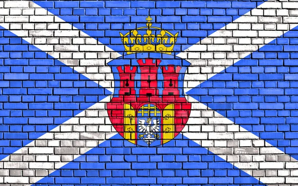 Vlajka Krakova Namalovaná Cihlové Zdi — Stock fotografie