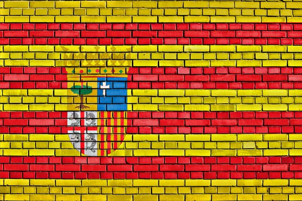 Bandera Aragón Pintada Sobre Pared Ladrillo — Foto de Stock