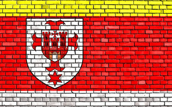 Flag Kluczbork County Painted Brick Wall — Stock Photo, Image