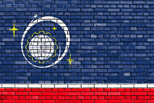 Flagga Korolyov Målade Tegelvägg — Stockfoto