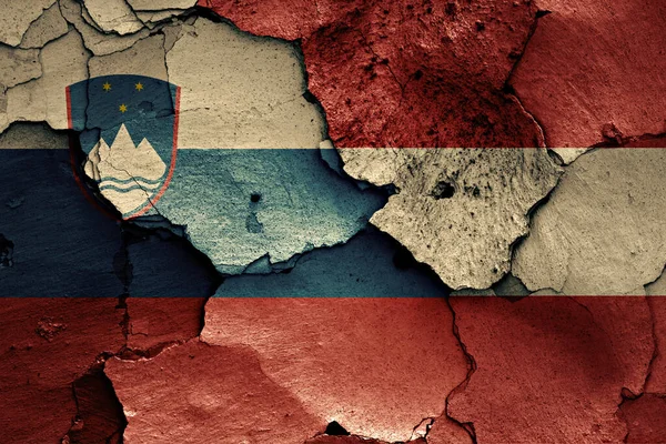 Flags Slovenia Austria Painted Cracked Wall — Stock Photo, Image