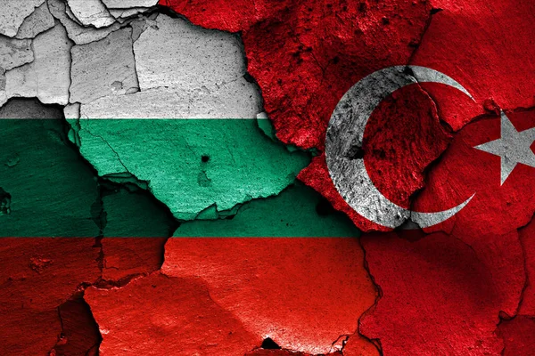 Flags Bulgaria Turkey Painted Cracked Wall — Stock Photo, Image
