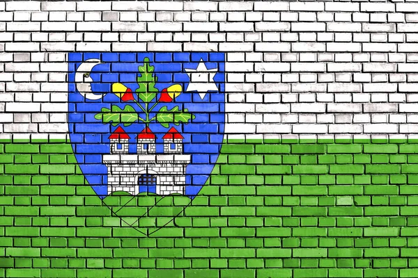 Vlajka Veszprem County Malované Cihlové Zdi — Stock fotografie