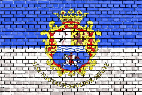 Vlajka Jasz Nagykun Szolnok County Malované Cihlové Zdi — Stock fotografie
