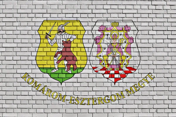 Flagga Komarom Esztergom County Målad Tegelvägg — Stockfoto