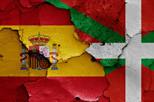 Flags Spain Basque Country Painted Cracked Wall — Stock Photo, Image