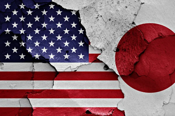 Flags Usa Japan Painted Cracked Wall — Stock Photo, Image