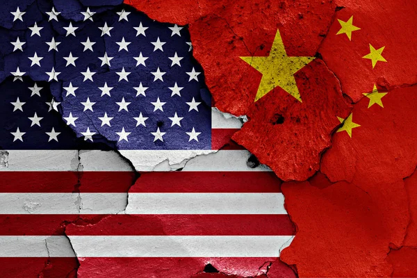 Flags Usa China Painted Cracked Wall — Stock Photo, Image