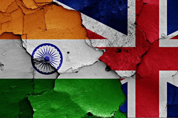 Bandiere Dell India Del Regno Unito Dipinte Parete Incrinata — Foto Stock