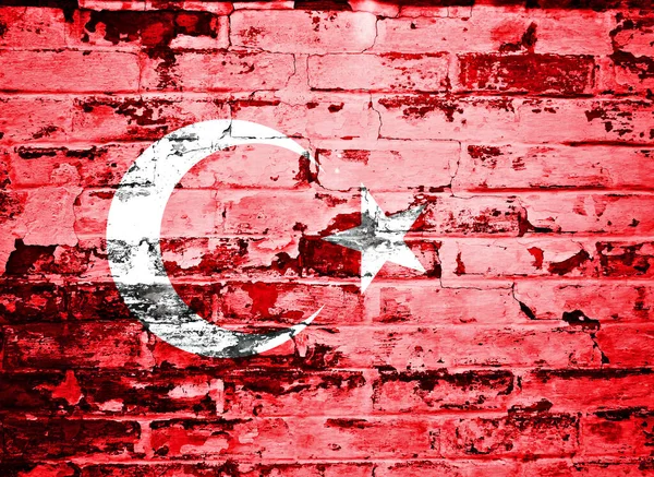 Türkiye Bayrağı Tuğla Duvara Boyanmış — Stok fotoğraf