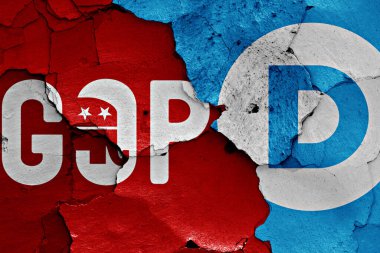flag of gop and democrats painted on cracked wall clipart