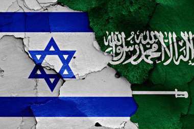Kırık duvarda İsrail ve Suudi Arabistan bayrakları