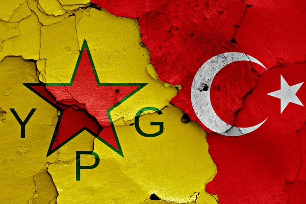 Flags Ypg Turkey Painted Cracked Wall — Stock Photo, Image