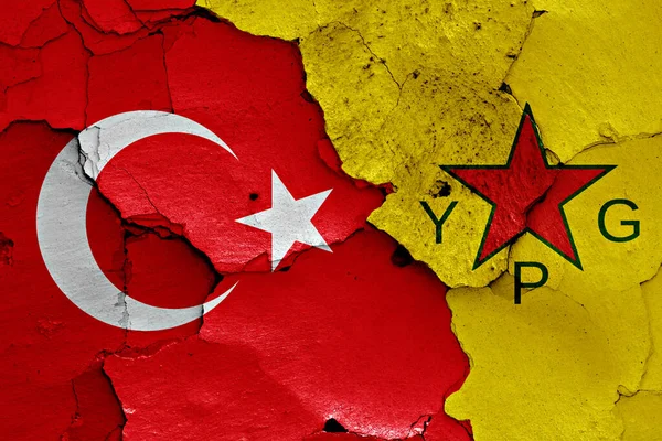 Flags Turkey Ypg Painted Cracked Wall — Stock Photo, Image