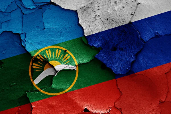 Flagi Karaczaju Czerkiezji Rosji Malowane Pękniętej Ścianie — Zdjęcie stockowe