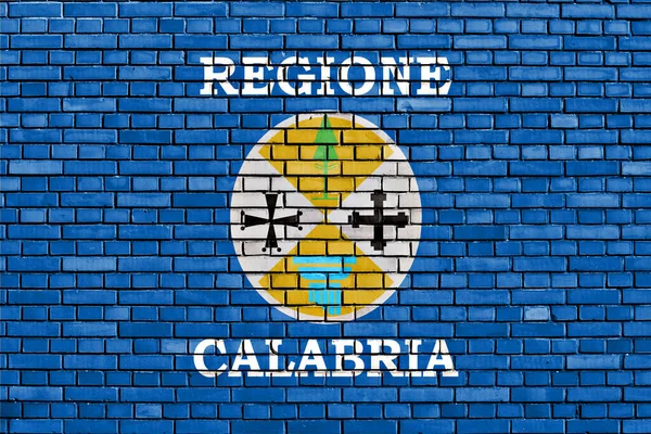Flaga Kalabrii Malowane Ścianie Cegły — Zdjęcie stockowe