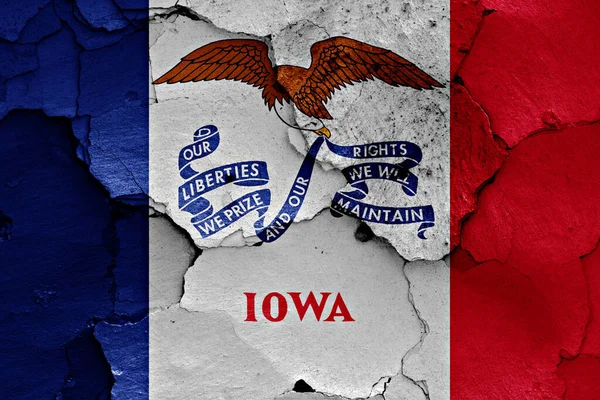 Flaga Iowa Namalowana Pękniętej Ścianie — Zdjęcie stockowe