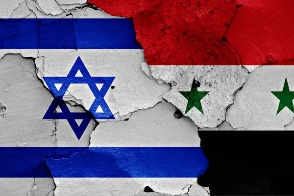 Bandiere Israele Siria Dipinte Parete Incrinata — Foto Stock