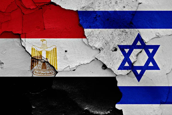Vlaggen Van Egypte Israël Geschilderd Gebarsten Muur — Stockfoto