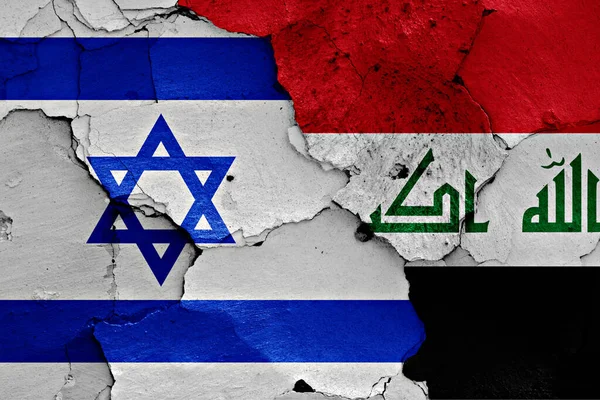 Bandiere Israele Iraq Dipinte Muro Incrinato — Foto Stock