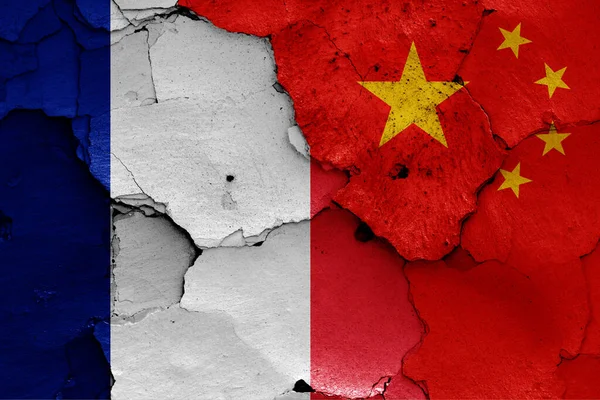 Flags France China Painted Cracked Wall — Stock Photo, Image