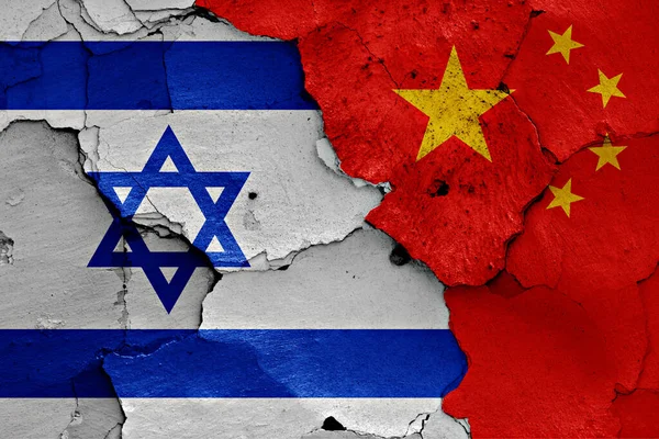 Flags Israel China Painted Cracked Wall — Stock Photo, Image