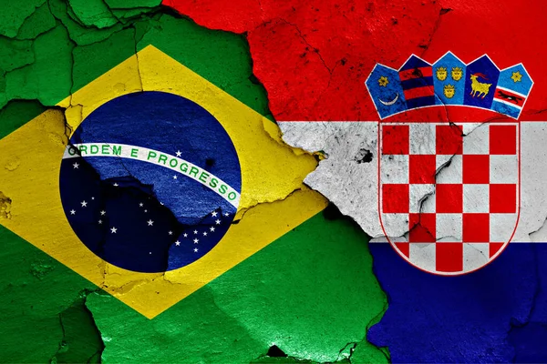 Drapeaux Brésil Croatie Peints Sur Mur Fissuré — Photo