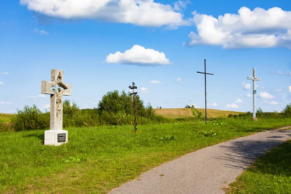 イエズス会のミッションの Mosar ベラルーシ サイトの聖アン教会に近いクロス Mosar ベラルーシ 2018 美しい公園 Wih — ストック写真