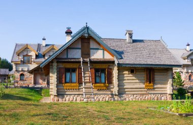 Nanosy, Belarus - 24 Ağustos 2018: Ethnocultural karmaşık Nanosy-Novoselye. Son yüzyıllar atmosferinin keyfini çıkarın mümkün kılan tarihsel rekreasyon karmaşık, o