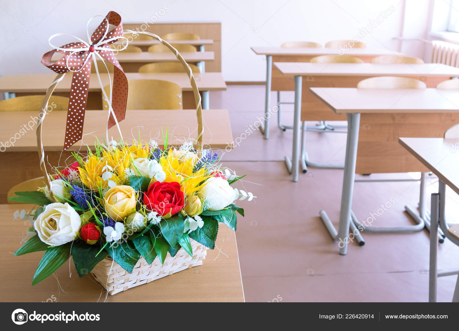Flowers On Desk Image Basket Paper Flowers Desk Classroom